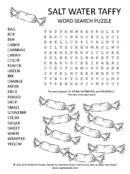 Preview of Salt Water Taffy Word Search Puzzle Activity Worksheet Game + Easel Activity