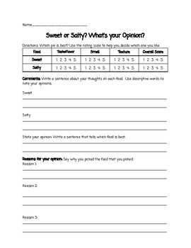 Preview of Salty vs. Sweet: What's Your Opinion? Writing for Grades 1-5