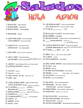 Preview of Saludos Greetings Spanish Vocabulary Page