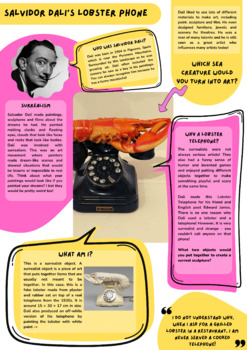 Preview of Salvidor Dali's Lobster Telephone Surrealism Poster Set for Art Classroom Decor