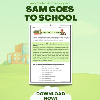 Preview of Sam Goes to School - Sequence Order of Events