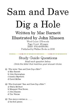 Preview of Sam and Dave Dig a Hole by Mac Barnett; Multiple-Choice Study Guide