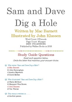 Preview of Sam and Dave Dig a Hole by Mac Barnett; Multiple-Choice Study Guide w/Answer Key