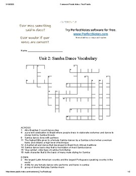 Preview of Samba Dance Crossword Puzzle