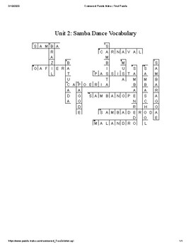 Preview of Samba Dance Crossword Puzzle ANSWER KEY