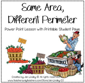 Preview of Same Area, Different Perimeter Power Point Lesson with Printable Student Page
