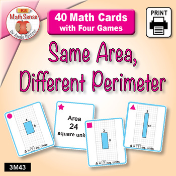 Preview of Same Area Different Perimeter Rectangles: Measurement Games & Activities 3M43