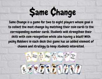 Preview of Same Change (Money Game, Coin Game, Activity, Card Game Print Out, Counting)