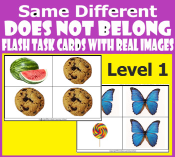 Preview of What Does Not Belong Level 1  Flash Task Cards with Real Images