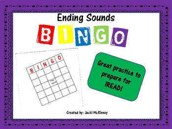 Preview of Same Ending Sound Bingo Game for IREAD Practice