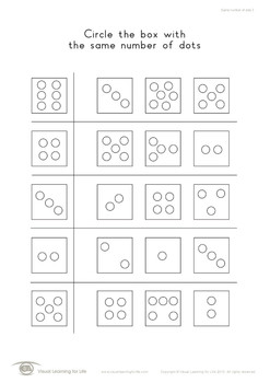 same number of dots visual perception worksheets by visual learning