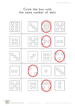 same number of dots visual perception worksheets by visual learning