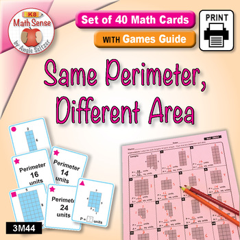 Preview of Same Perimeter Different Area: Measurement Card Games & Matching Activities 3M44