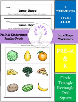 Preview of Same Shape PreK-K Familiar Foods Math Worksheets