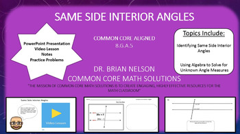 Same Side Interior Angles Video Lesson Notes Powerpoint Printables