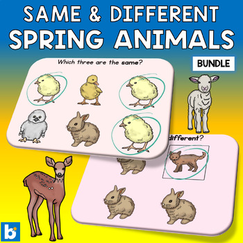 Preview of Same and Different Boom Cards - Spring Animals
