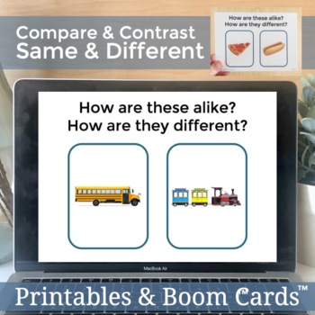 Preview of Same and Different Compare and Contrast | Speech Therapy Boom Cards & Printable