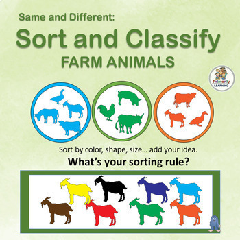 Preview of Same and Different Farm Animals  - Shape & Color Matching Game