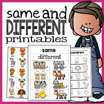 Preview of Same and Different Printables and Activities [Animal Theme]