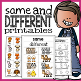 Same and Different Printables and Activities [Animal Theme]