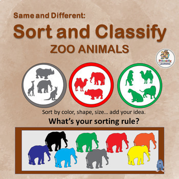 Preview of Same and Different - Sorting, Matching & Graphing Zoo Animal Shapes