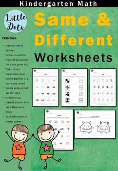 Kindergarten Math - Same and Different Worksheets by Little Dots