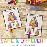 Same or Different Thanksgiving Turkeys - Clip Cards - Task Cards