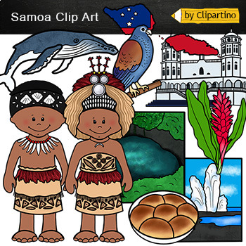 Preview of Samoa Clip art/ Pacific island/ Oceania country/ Samoan kids/ National dress