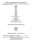 Sample Cast and Crew List, Beauty and the Beast Jr.