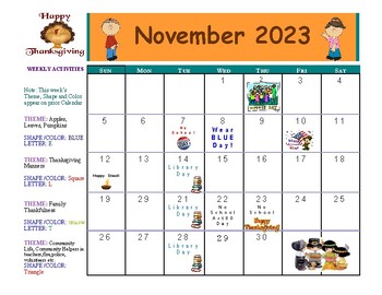 Preview of Sample Child Development Calendar