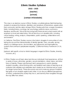 Preview of Sample Ethnic Studies Syllabus