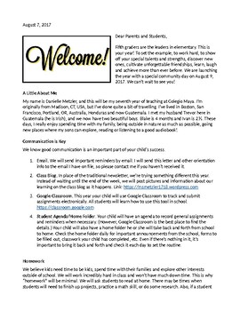 Sample Fifth Grade Introduction Letter to Parents by Danielle Metzler