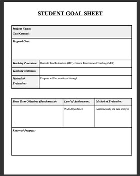 Preview of Sample Goal Sheet