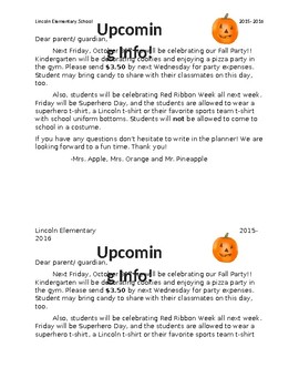 Preview of Sample Halloween Party letter to Parents