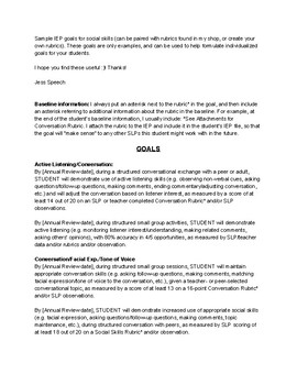 goals sample iep social pragmatic skills rating