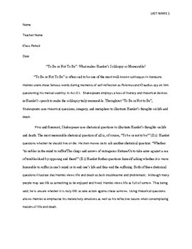 Preview of Sample Literary Analysis Essay (High School - Hamlet)