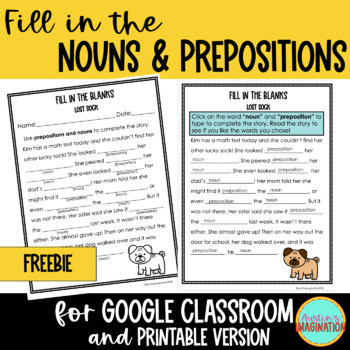 Preview of Fill in Prepositions and Nouns FREEBIE for Google Slides™ and Print