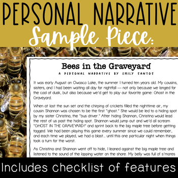 Preview of Sample Personal Narrative - Small Moment Mentor Text "Bees in the Graveyard"