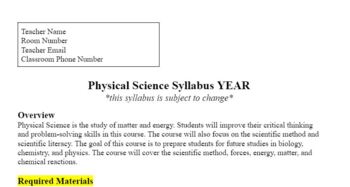 Preview of Sample Physical Science Syllabus