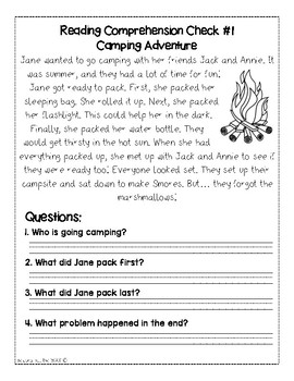 Sample Reading Comprehension Check by second all the WAY | TpT