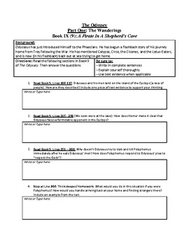 Preview of Sample Reading Assignments, Questions, Answers for "The Odyssey" EMILY WILSON