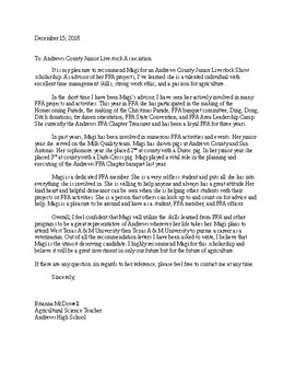 Reference letter template word for student