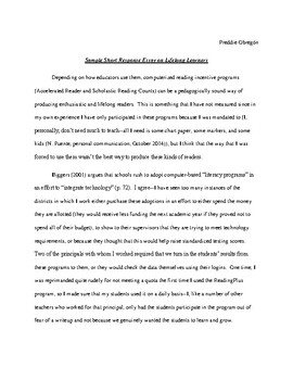 Preview of Sample Short Response Essay on Creating Lifelong Readers