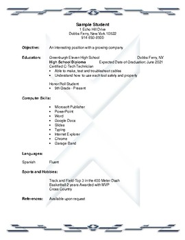 Preview of Sample Student Resume