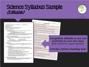 Preview of Sample Syllabus & Safety Acknowledgement Forms (Secondary Science - editable)