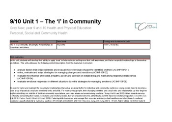 Preview of Sample Unit 1 - The I in Community - 9/10 SEL in HPE ACARA v9 2023