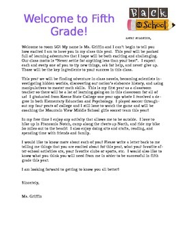 Preview of Sample Welcome Letter to Students for First Day of School