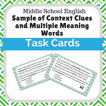 Preview of Sample of Context Clues and Multiple Meaning Words Task Cards