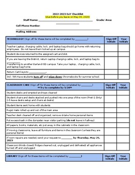 Preview of Sample of End of Year (EoY) Checklist (editable and fillable resource)