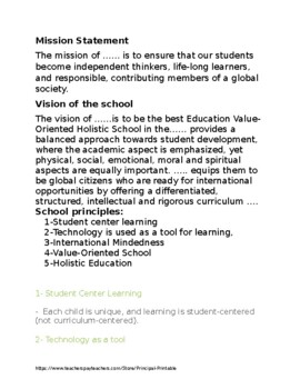 Preview of Sample of school values, mission statement & vision-Editable & Fillable resource